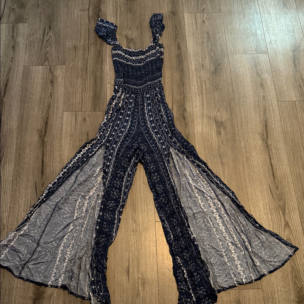 Boho Wide-Leg Navy Floral Jumpsuit